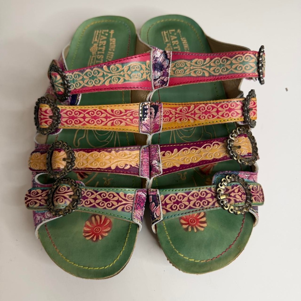 Spring Step L'Artiste Blessing Floral Leather Sandals EU 42 Artsy Boho Lagenlook - Picture 3 of 8